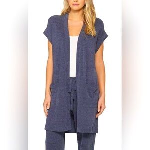 Barefoot Dreams Cozy Chic Ultra Lite Sleeveless Hooded Cardigan size 2X Blue